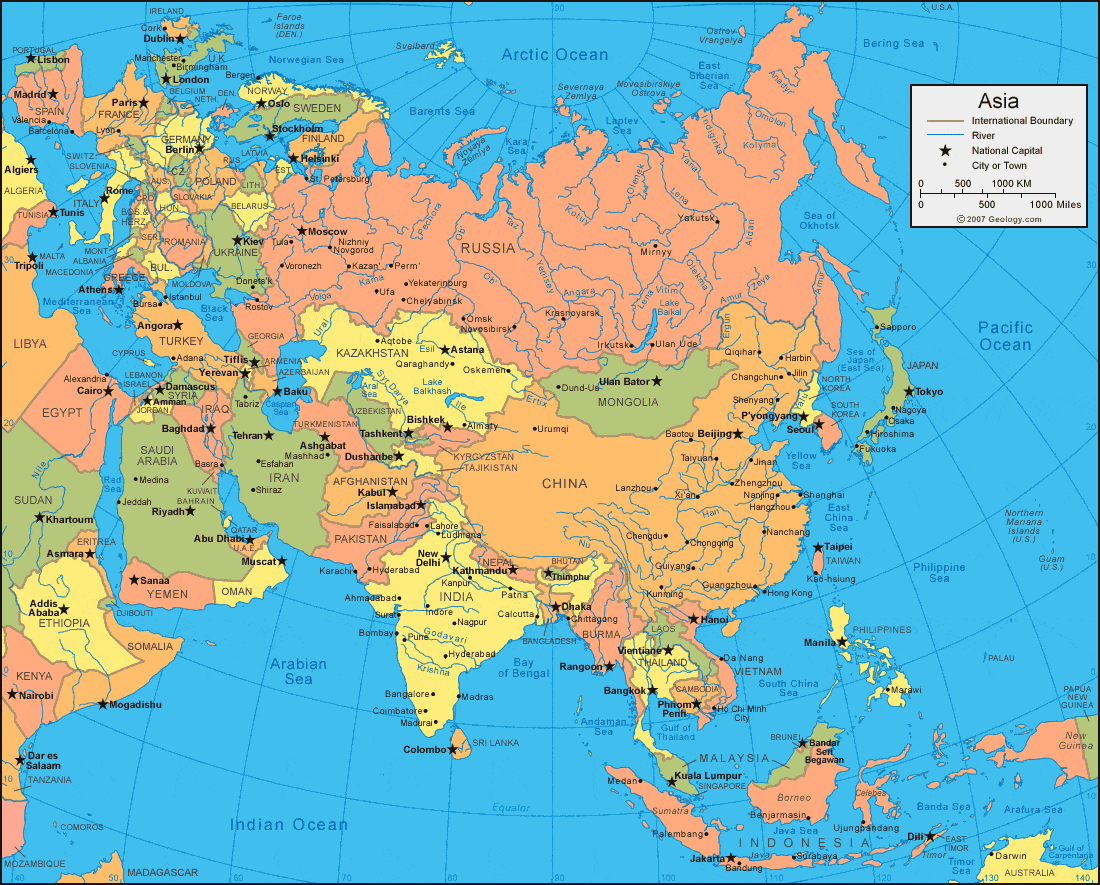 Ban do Chau A Asian Map kho lon phong to