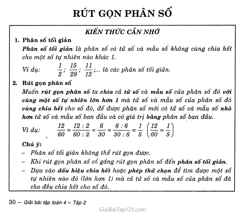 Giải toán lớp 4 Bài 101: Rút gọn phân số